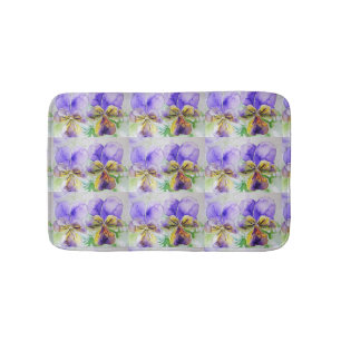 Purple Viola Watercolour Pansy floral Bath Mat