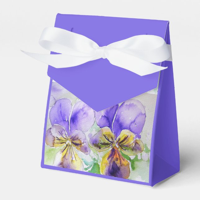 Purple Viola Watercolour Party Cake Favour Box (Front Side)