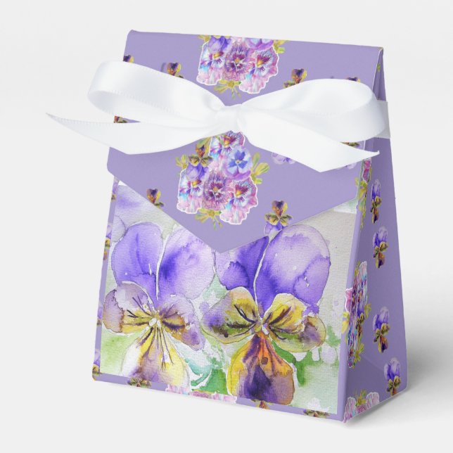 Purple Viola Watercolour Party Cake Favour Box (Front Side)