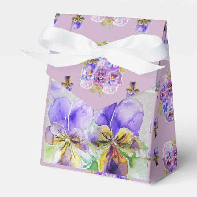 Purple Viola Watercolour Party Cake Favour Box (Front Side)