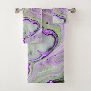 Purple Violet Abstract Art Fluid Marble Bath Towel Set
