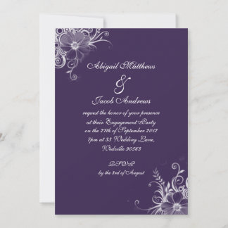 Purple Violet And White Flowers Engagement Party Invitation