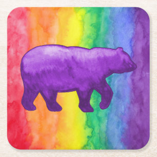 Purple/Violet Bear on Rainbow Wash Paper Coaster