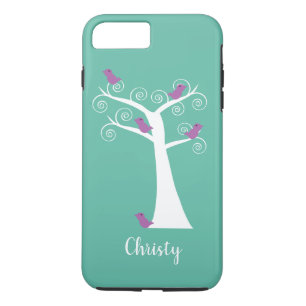 Purple Violet Birds Tree Turquoise Personalise iPhone 8 Plus/7 Plus Case