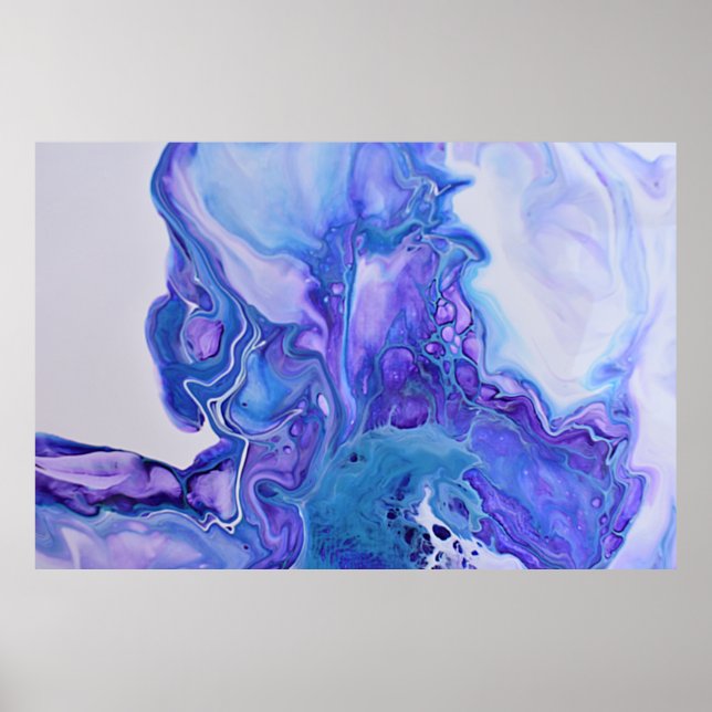 Purple Violet Blue Marble Abstract Fluid Art Poster (Front)
