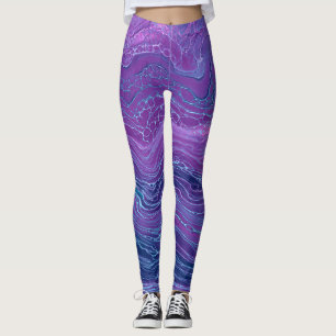 Purple Violet Blue Marbling Acrylic Abstraction Leggings
