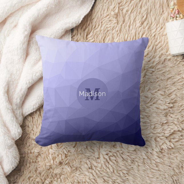 Purple violet  blue mesh ombre pattern Monogram Cushion (Blanket)