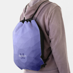Purple violet  blue mesh ombre pattern Monogram Drawstring Bag