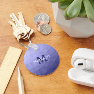 Purple violet  blue mesh ombre pattern Monogram Key Ring