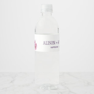 Purple violet blush floral bouquet wedding party water bottle label