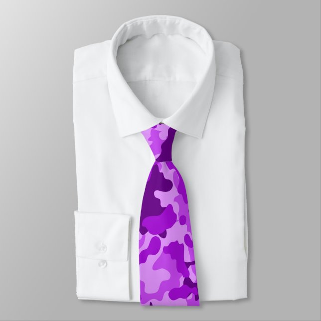 Purple Violet Camo Neck Tie (Tied)