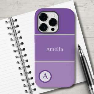 Purple Violet Color Blocks Monogram Name  Case-Mate iPhone 14 Pro Case