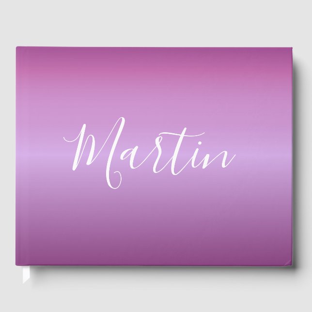 Purple Violet & Custom White Script Guest Book (Front)