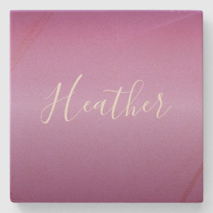 Purple Violet & Custom White Script Stone Coaster