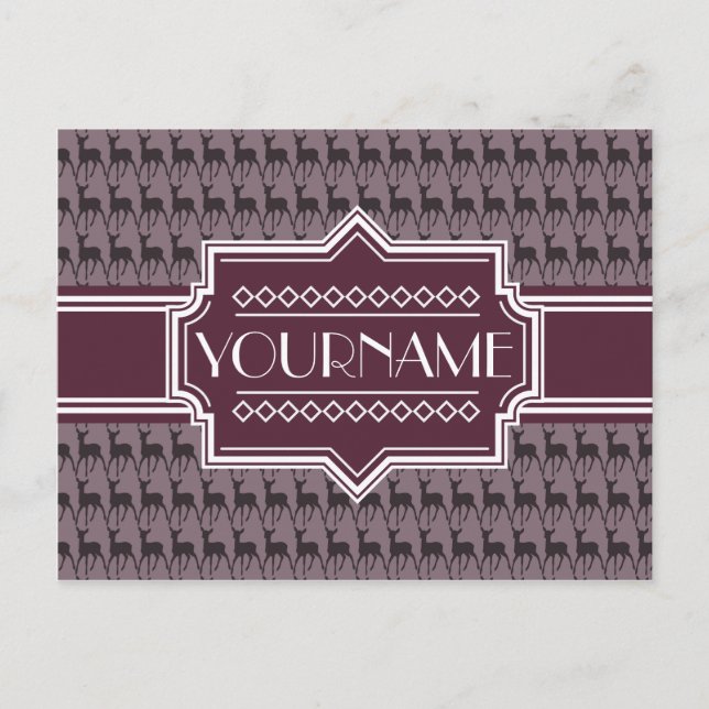 Purple Violet Deer Personalised Name N1 Postcard (Front)