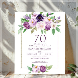 Purple Violet Floral 70th Birthday Invitation