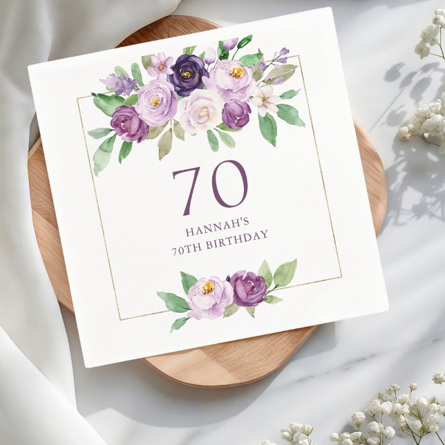 Purple | Violet Floral 70th Birthday Napkin (Creator Uploaded)