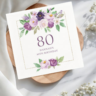 Purple Violet Floral 80th Birthday Napkin