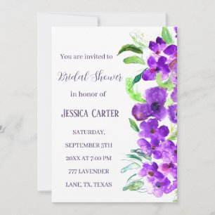 Purple Violet Floral Boho Bridal Shower Invitation