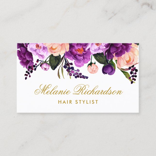 Purple Violet Floral Hair Stylist Appointment G Card (Front)