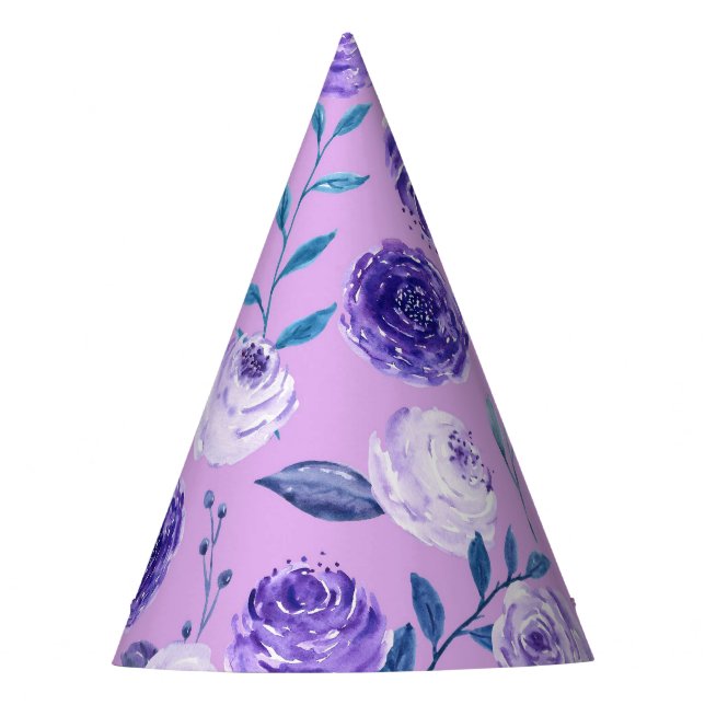 Purple Violet Floral Party Hat (Front)