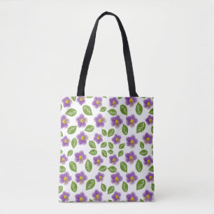 Purple Violet Floral Pattern Canvas Tote Bag – Art