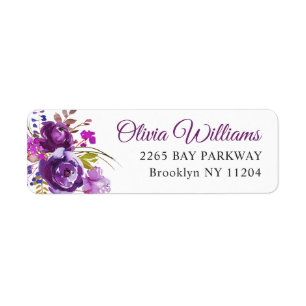 Purple Violet Floral Watercolor Return Address Label