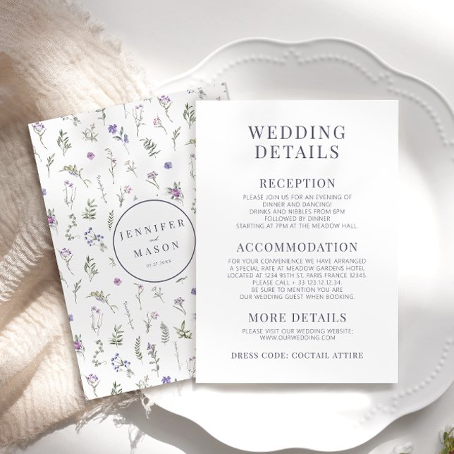 Purple violet flower blooms wedding details cards (Creator Uploaded)