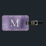 Purple Violet Glitter Brush Metal Monogram Script Luggage Tag<br><div class="desc">Glam Purple Violet Glitter Sparkle Brushed Metal Girly Script Monogram Luggage Tag</div>