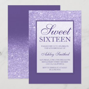 Purple violet glitter elegant chic Sweet 16 Invitation