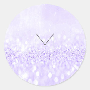 Purple Violet Glitter Grey Grey Round Monogram Classic Round Sticker