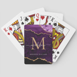 Purple Violet Gold Agate Geode Glitter Monogram Playing Cards