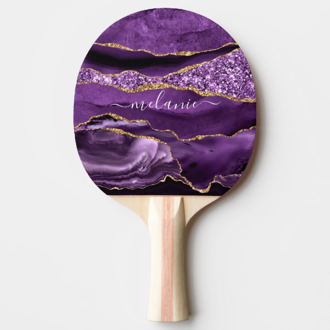 Purple Violet Gold Custom Name Ping Pong Paddle (Front)