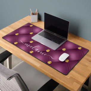 Purple Violet Gold Diamond Tufted Custom Name Desk Mat
