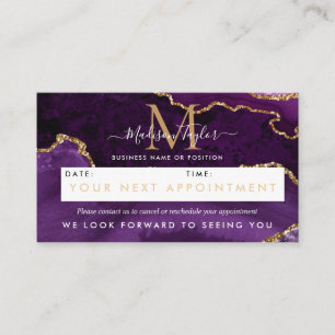 Purple Violet Gold Glitter Agate Marble Monogram Appointment Card