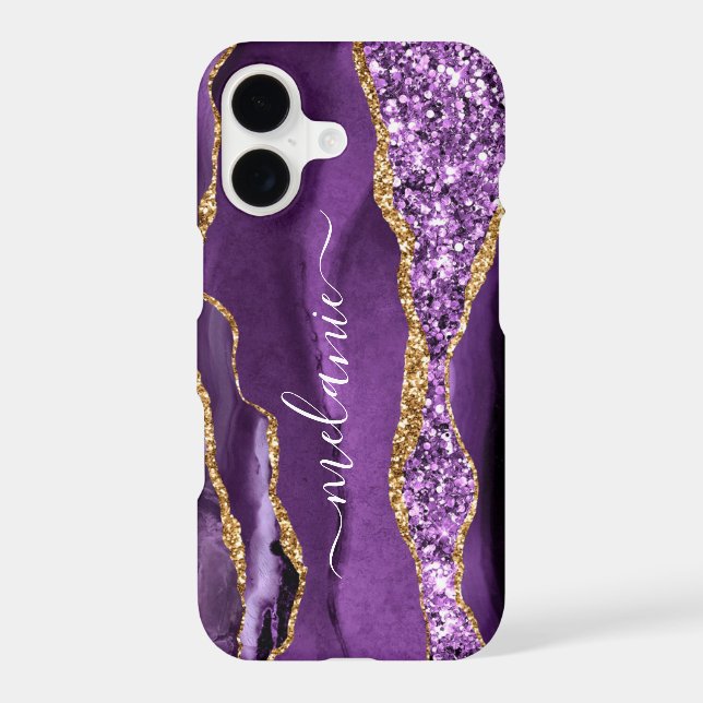 Purple Violet Gold Glitter Custom Name iPhone Case (Back)