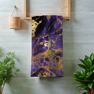 Purple Violet Gold Marble Stone Rock Metallic Bath Towel Set