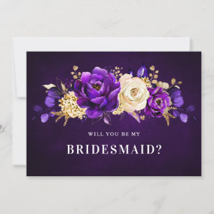 Purple Violet Gold will you be my Bridesmaid Invitation