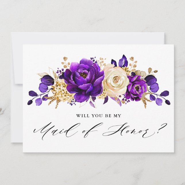 Purple Violet Gold will you be my maid of honour Invitation (Front)