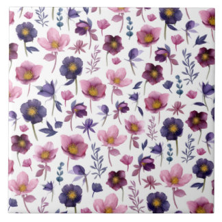 Purple Violet Hellebore Plants and Flowers Ceramic Tile