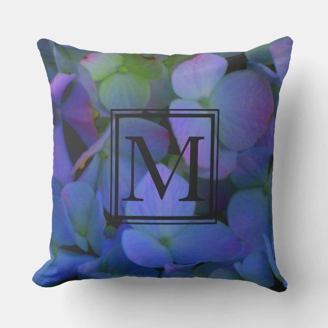 Purple violet hydrangeas monogram  cushion (Front)