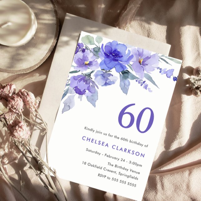 Purple Violet & Lavender 60th Birthday Party Invitation (Creator Uploaded)