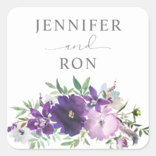 Purple Violet & Lavender Floral 2 Square Sticker