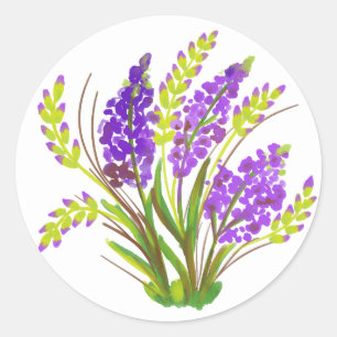 Purple Violet Lilac Watercolor Flowers Classic Round Sticker