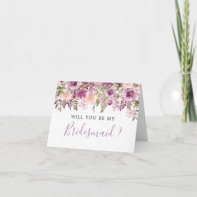 Purple Violet Lilac Will You Be My Bridesmaid Card (Front)