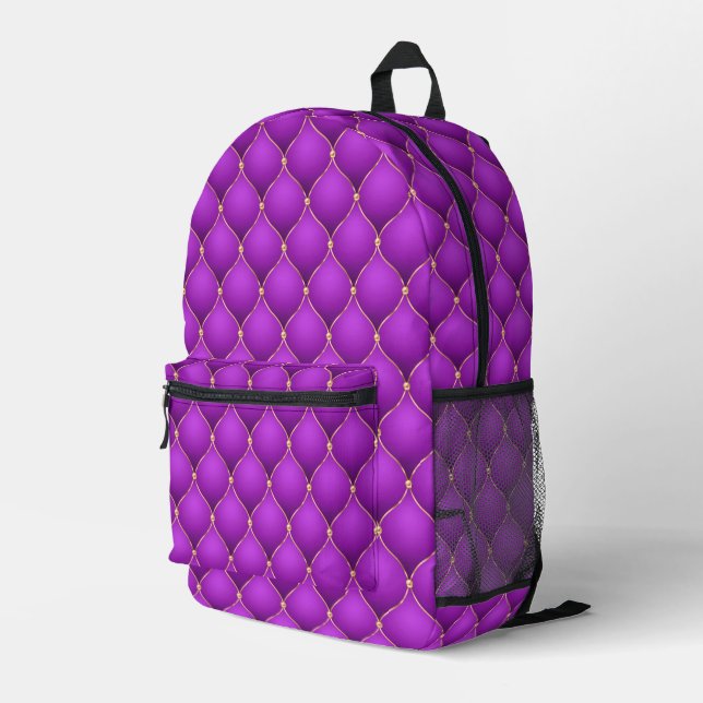 Purple Violet Ogee Gold Diamonds Printed Backpack (Back Corner Right)
