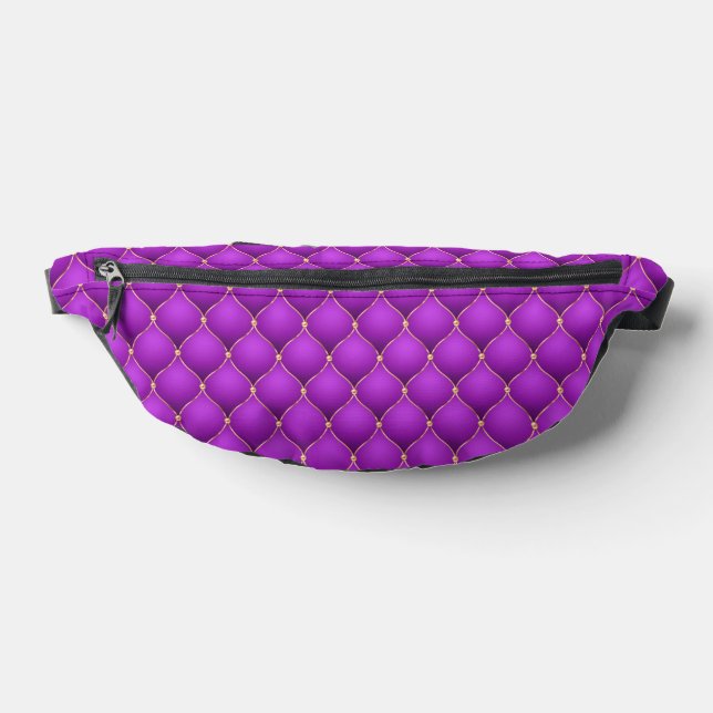 Purple Violet Ogee Gold Diamonds Tufted Fanny Pack (Lay Down)