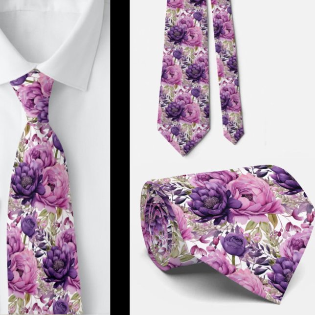 Purple Violet Peonies Poenies Floral Tie (Creator Uploaded)