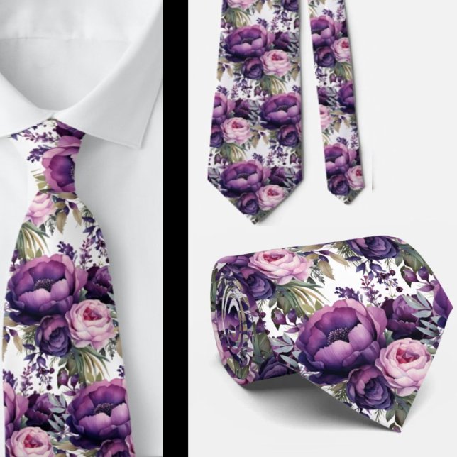 Purple Violet Peonies Poenies Floral Tie (Creator Uploaded)
