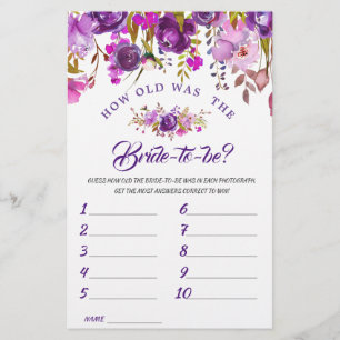 Purple Violet Peony Floral Bridal Shower Game